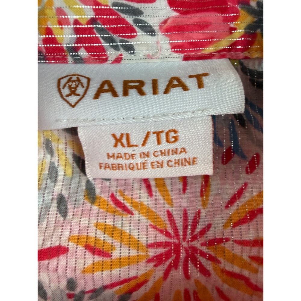 Ariat Womens XL Floral Snap Front Western Shirt Metallic Stripe Long Sleeve - Picture 6 of 11